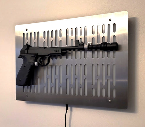 stainless finish leia's defender wallmount Display with LED lights vertical bars and flat face